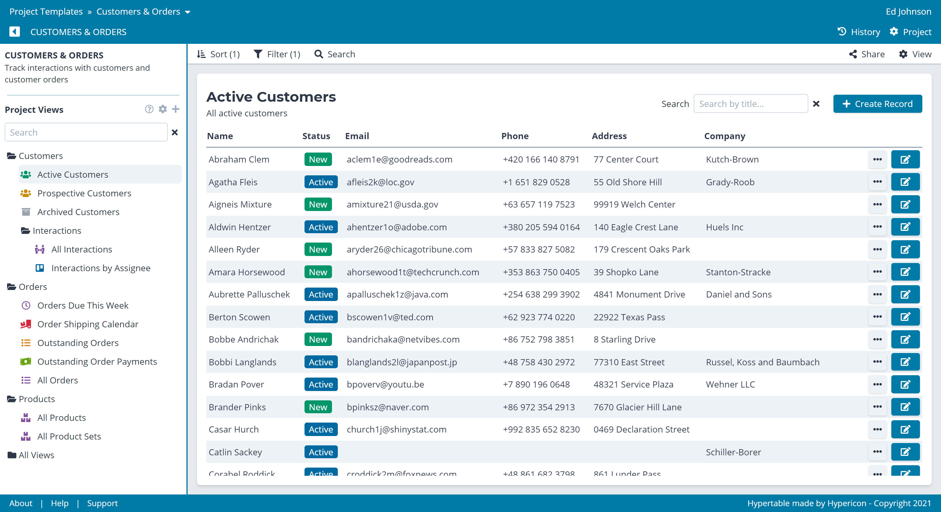 Hypertable list view screenshot